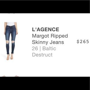 L’AGENCE Margot Ripped Skinny Jeans, Size 26